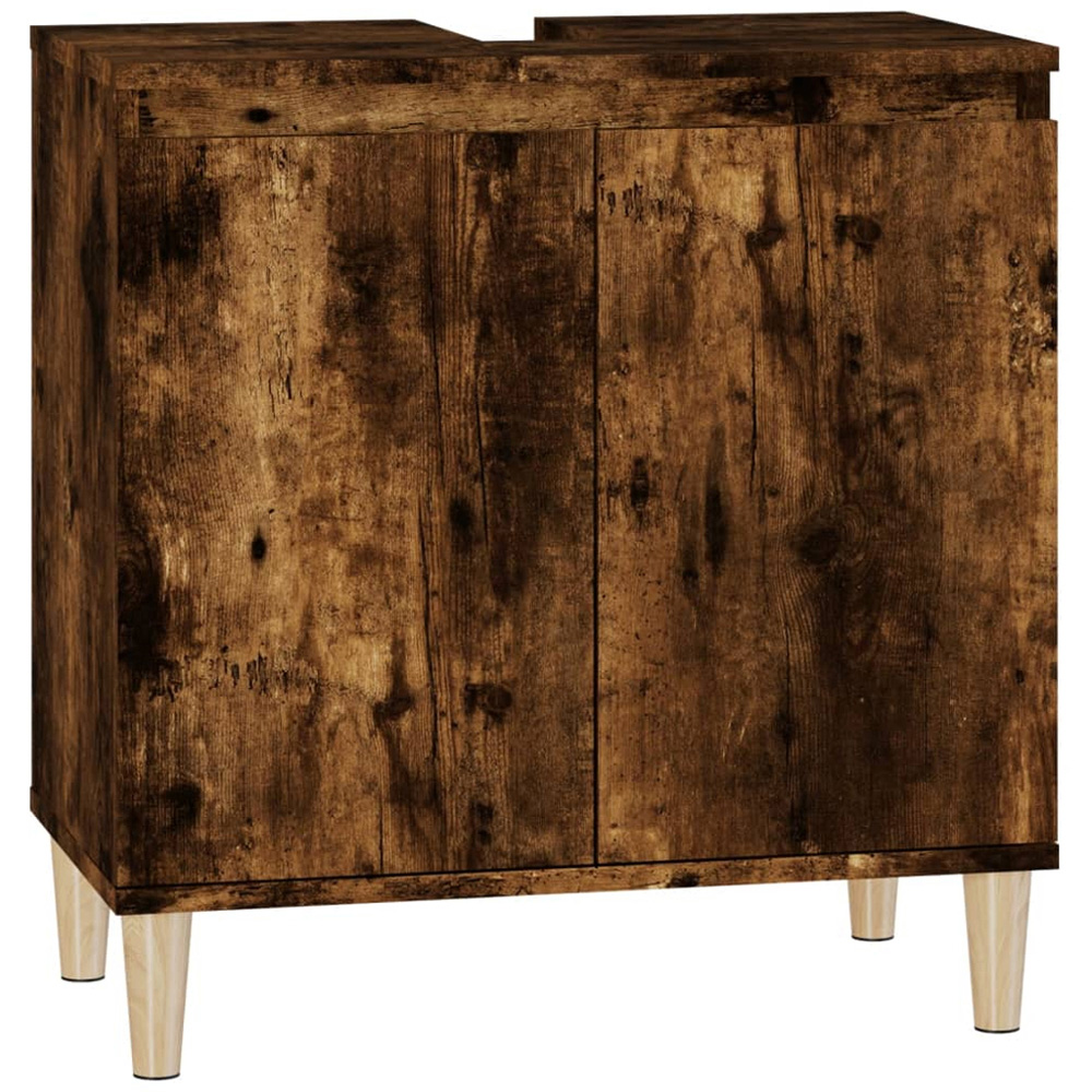 vidaXL 2 Door Smoked Oak Freestanding Under Sink Cabinet Image 2