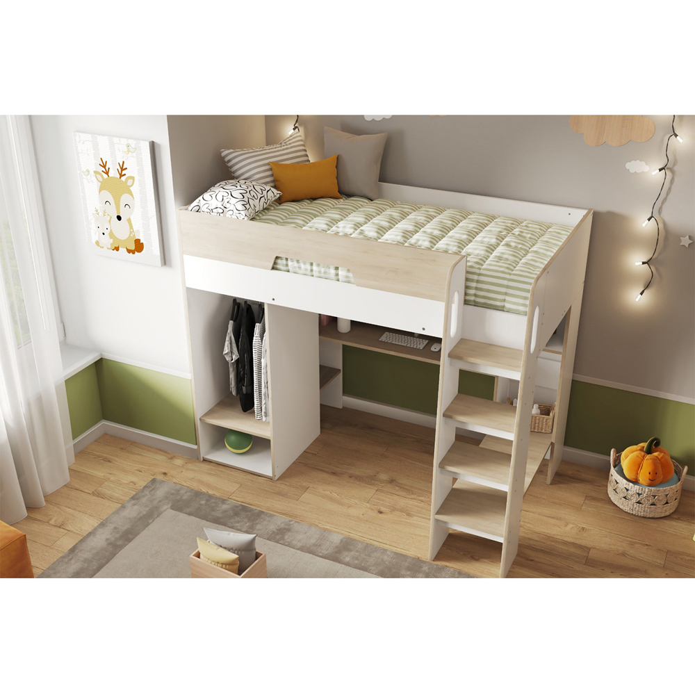 Flair Coco White and Oak High Sleeper Workstation with Wardrobe Image 4