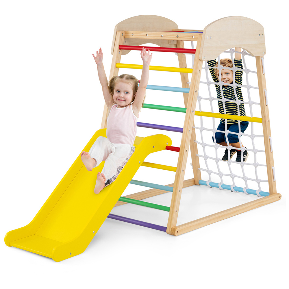 Costway Colourful 4 in 1 Jungle Gym Wooden Indoor Toddler Playground Image 1