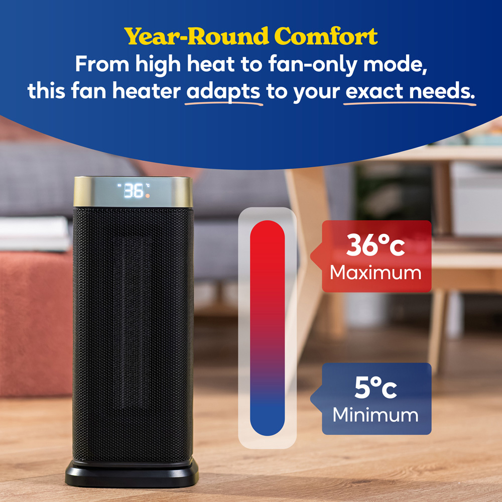 Russell Hobbs RHCTH2002G Black and Gold Square Ceramic Heater with Digital Display 2000W Image 5