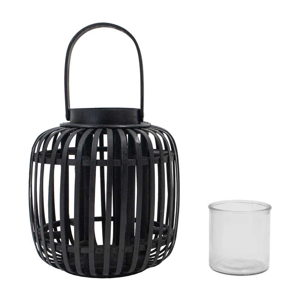 JVL Luna Black Natural Bamboo Lantern with Handle 2 Pack Image 4