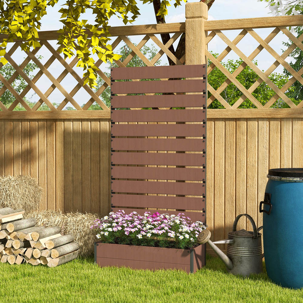 Outsunny Light Brown Raised Garden Bed Trellis Planter Image 2