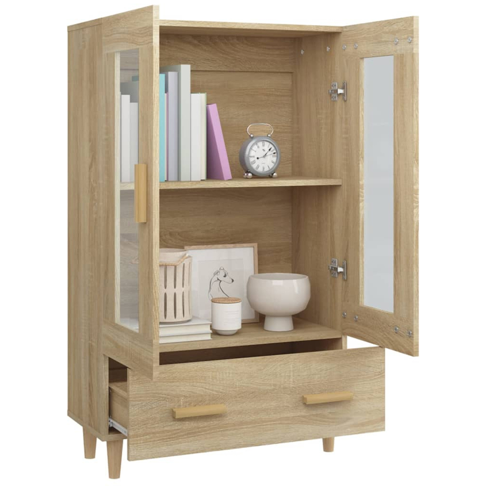 vidaXL 2 Glass Door Single Drawer Sonoma Oak Highboard Image 4