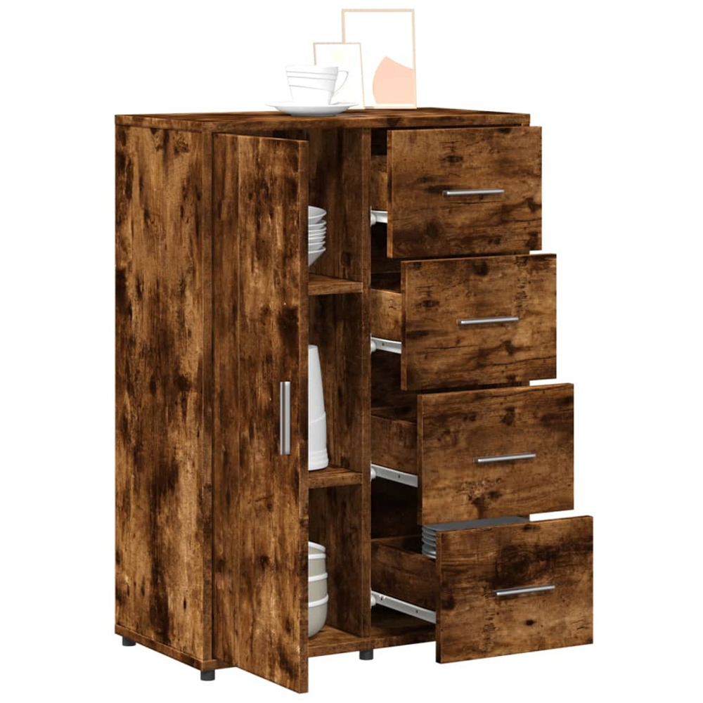 vidaXL 4 Drawer Single Door Smoked Oak Sideboard Image 4