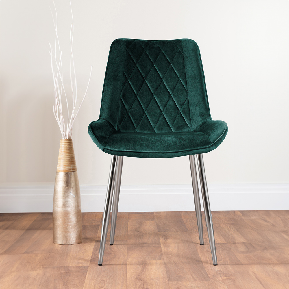Furniturebox Cesano Set of 2 Green and Chrome Velvet Dining Chair Image 5