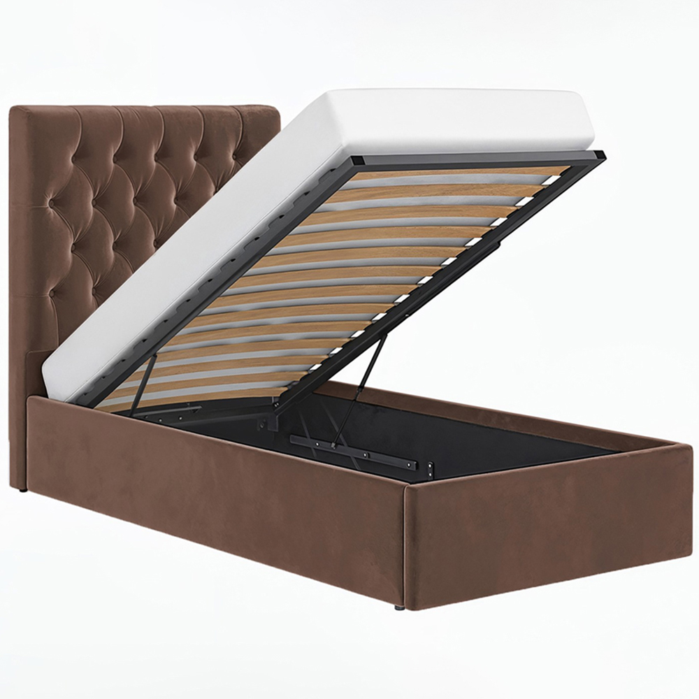 Flair Milan Single Brown Velvet Lift-Up Ottoman Bed Image 3