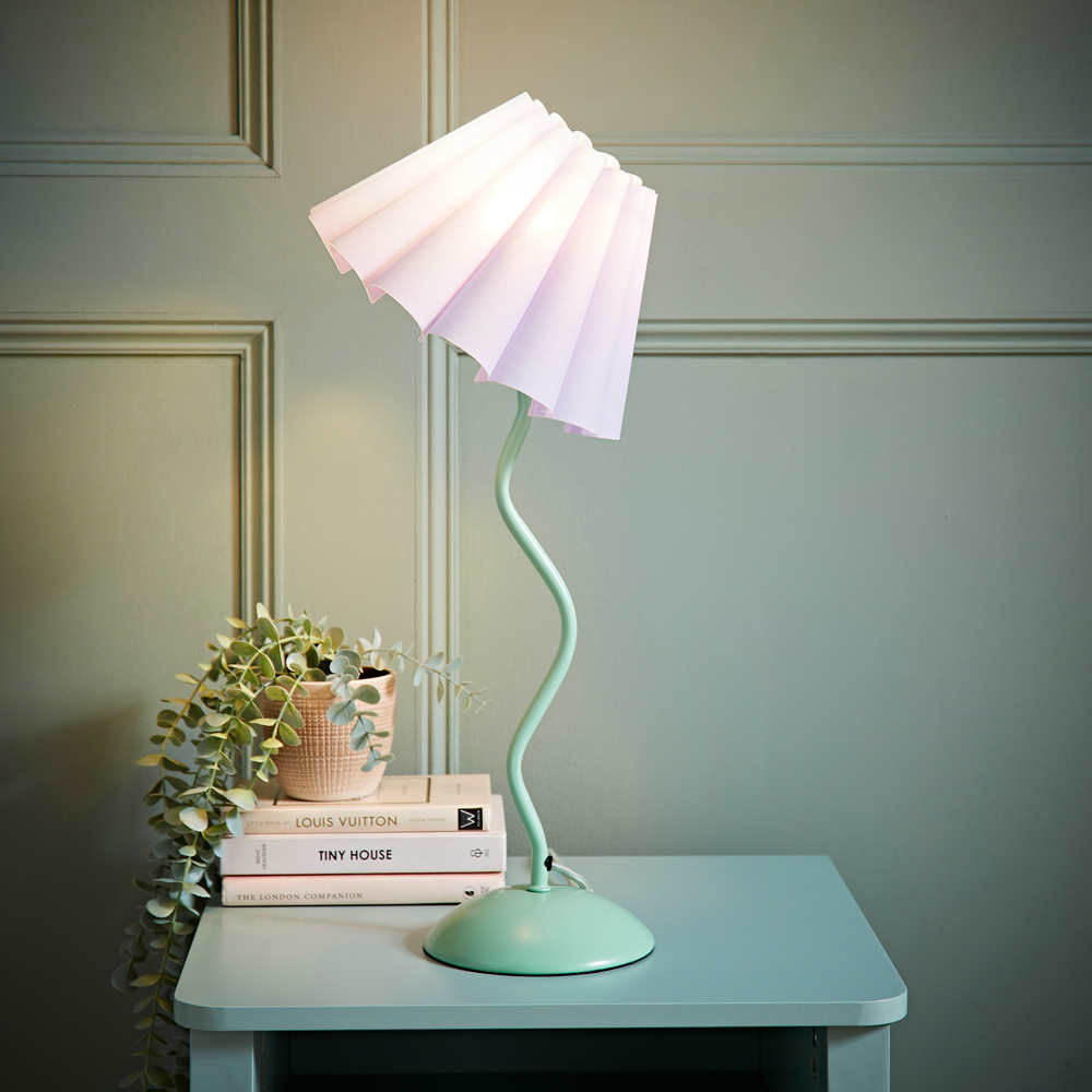 ValueLights Wiggle Lilac and Moss Green Pleated Scallop Shade Table Lamp and LED Bulb Image 6