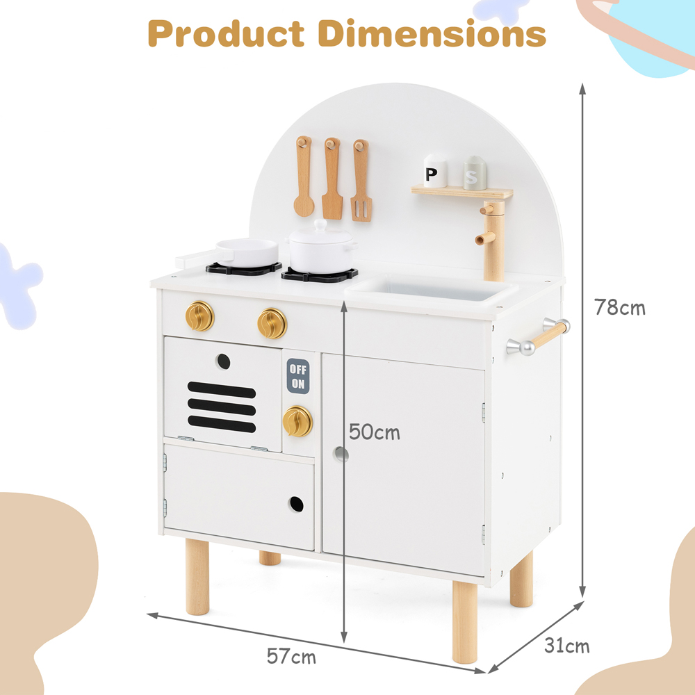 Costway Kids White Wooden Kitchen Play Set with Stoves Faucet Image 7