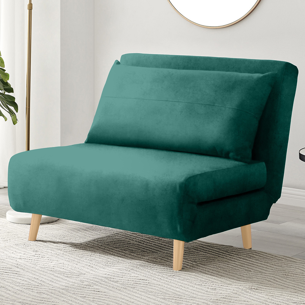 Furniturebox Billie Single Seater Green Velvet Sofa Bed Image 1