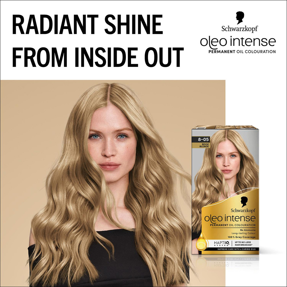 Schwarzkopf Oleo Intense 8-05 Beige Blonde Permanent Oil Colour Hair Dye 3 Pack Image 6