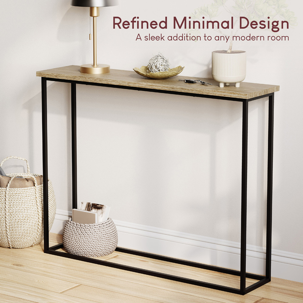 VIDA DESIGNS Oak and Black Metal Leg Console Table Image 7