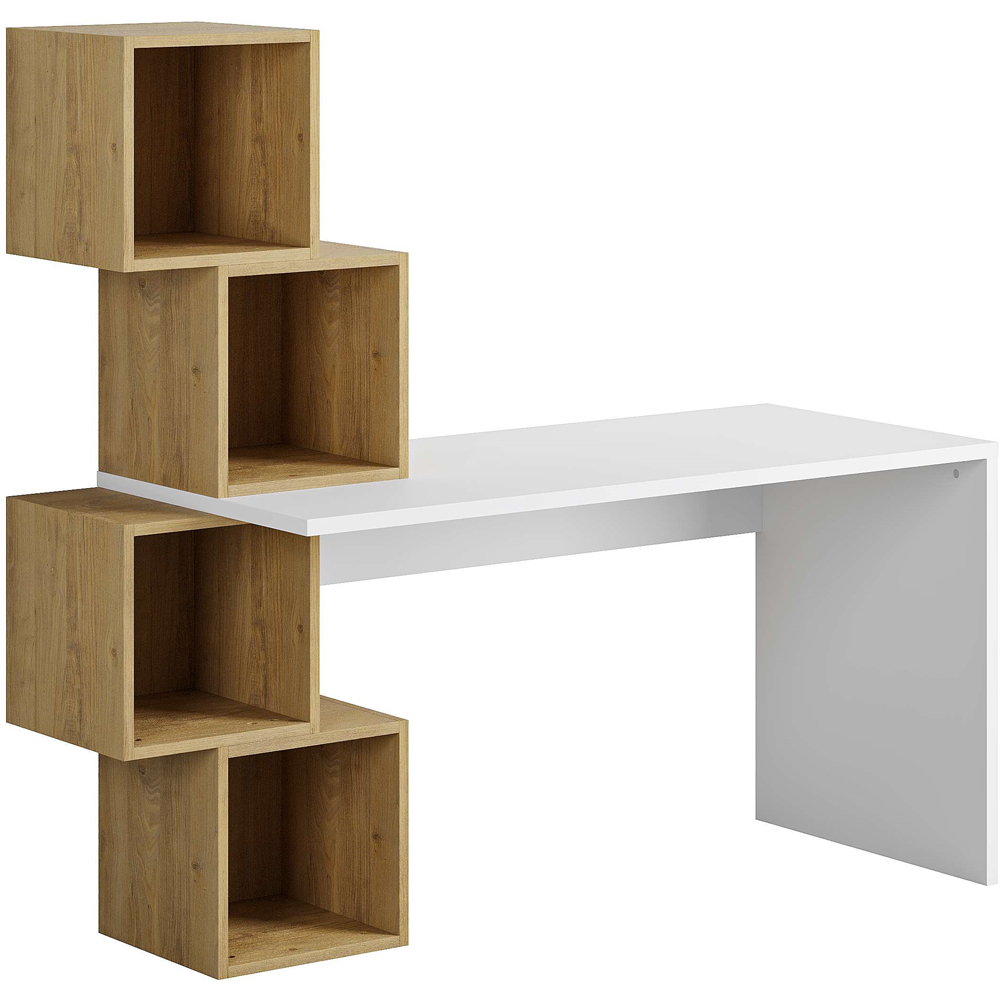 Decortie Balance White and Oak Desk with Shelves Image 2