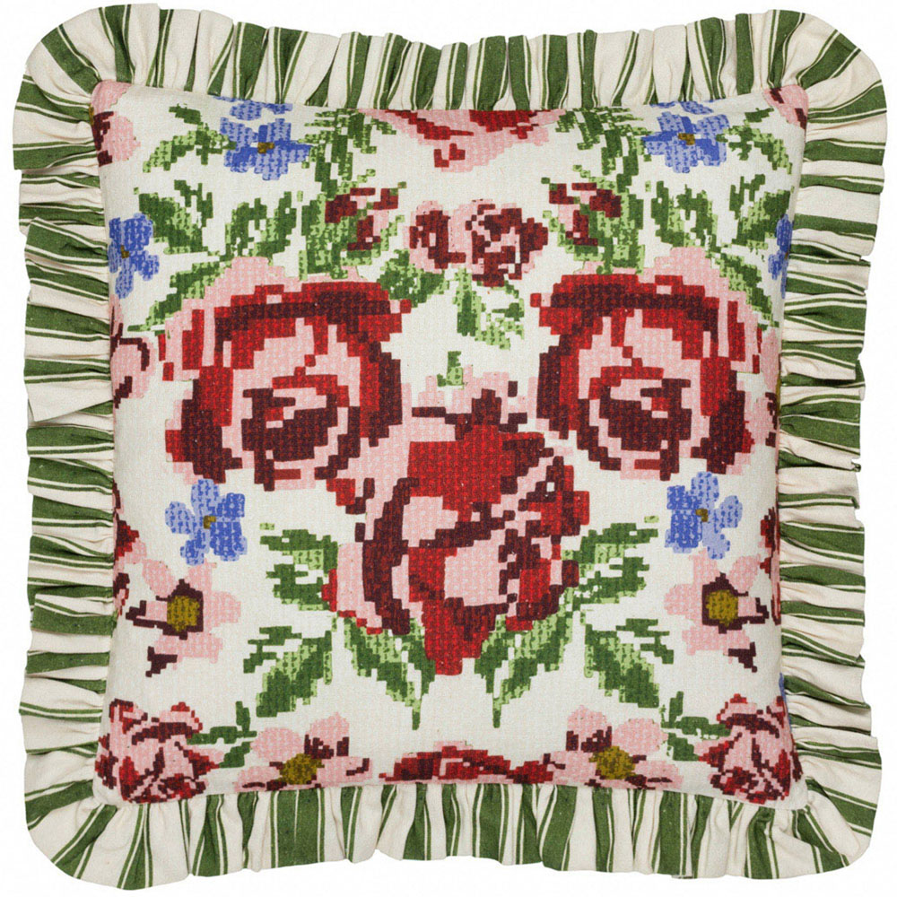 Furn Feeoni Ruffled Willow Green Cotton Reversible Cushion 43 x 43cm Image 1