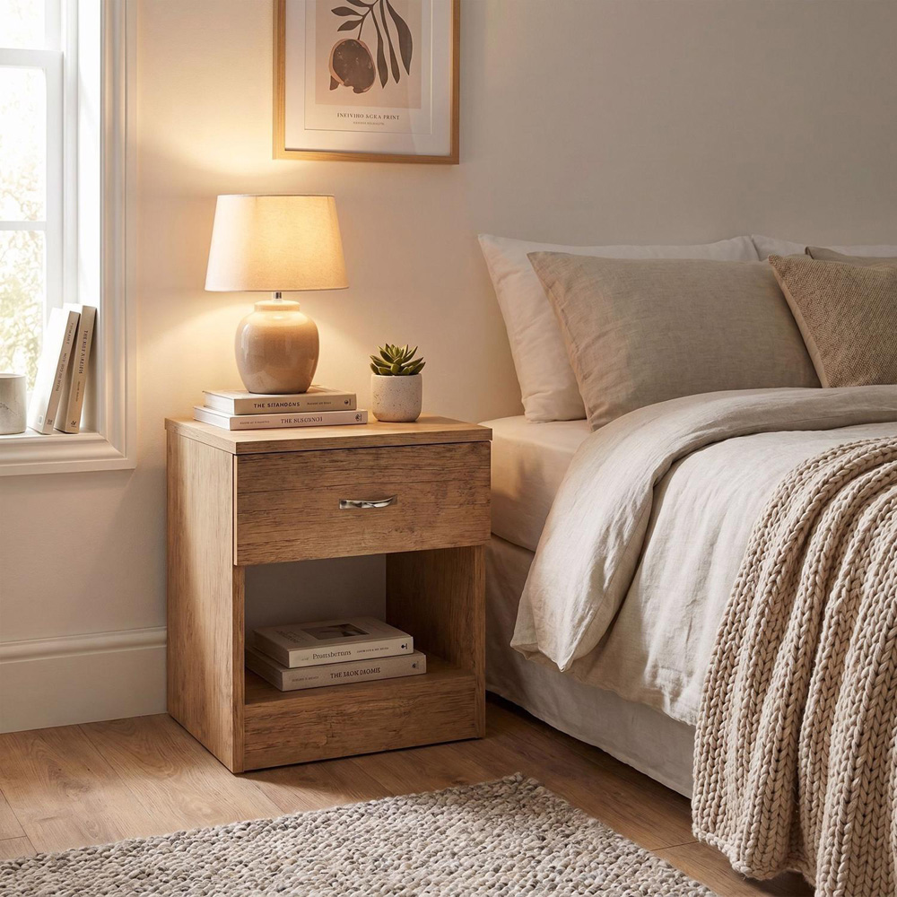 FWStyle Promo Single Drawer Oak Bedside Table Image 7