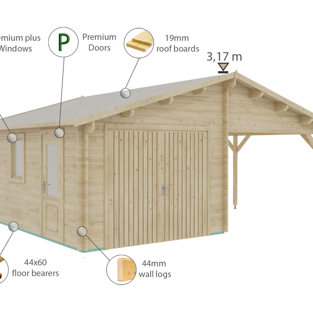 Shire 22.3 x 18.3ft Log Cabin Garage with carport Image 4