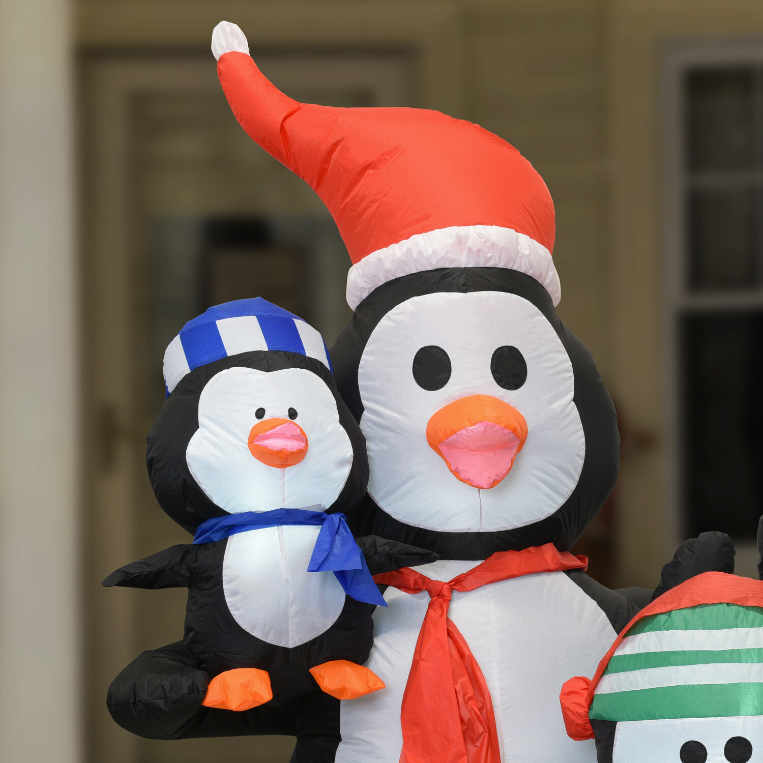 Festive Inflatable Penguin Family Black and White Image 3