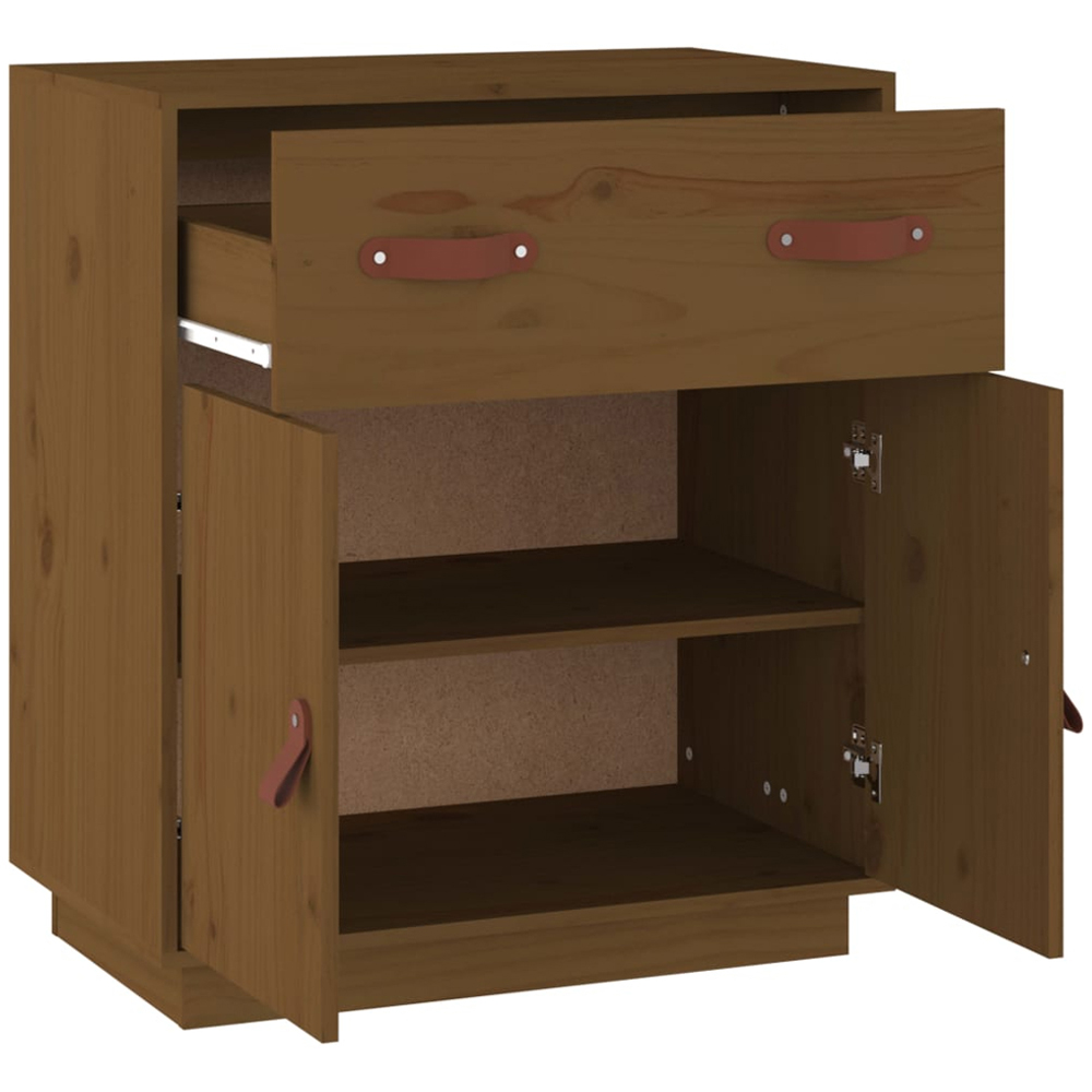 vidaXL 2 Door Single Drawer Honey Brown Pine Wood Sideboard Image 4