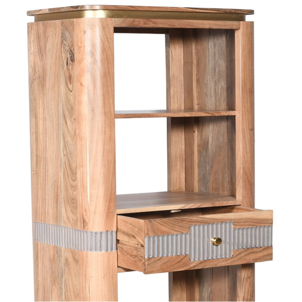 Brooklyn Wilton Single Drawer 4 Shelf Acacia Wood Slim Bookcase Image 4