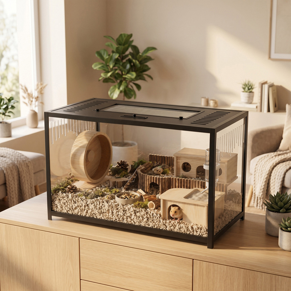 PawHut Black Chewproof Metal Hamster Cage with Deep Base and Openable Top Image 3