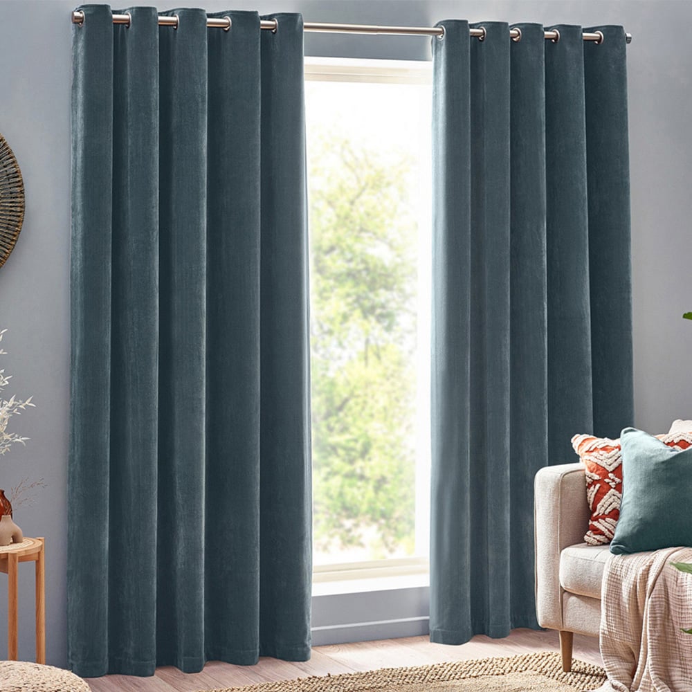 Yard Marine Heavy Chenille Velvet Eyelet Curtain 229 x 137cm Image 1