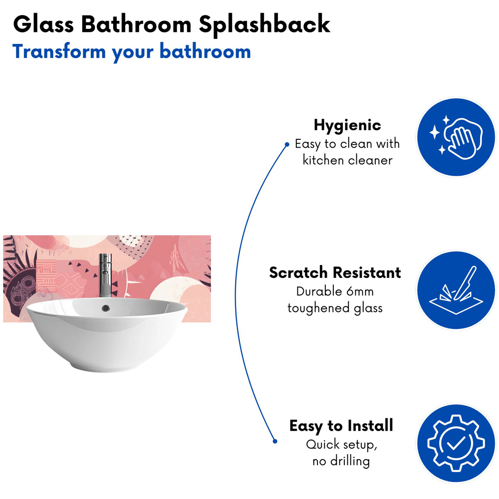 Warren Reed Designer Abstract Pink White Glass Bathroom Splashback 25 x 60cm Image 4