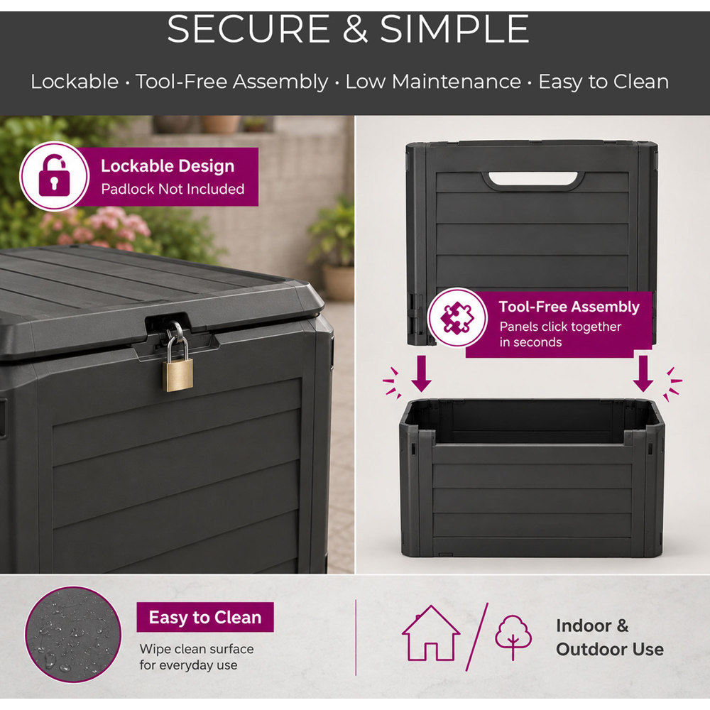 Neo 140L Black Wood-Effect Lockable Weather-Resistant Garden Storage Box Image 5