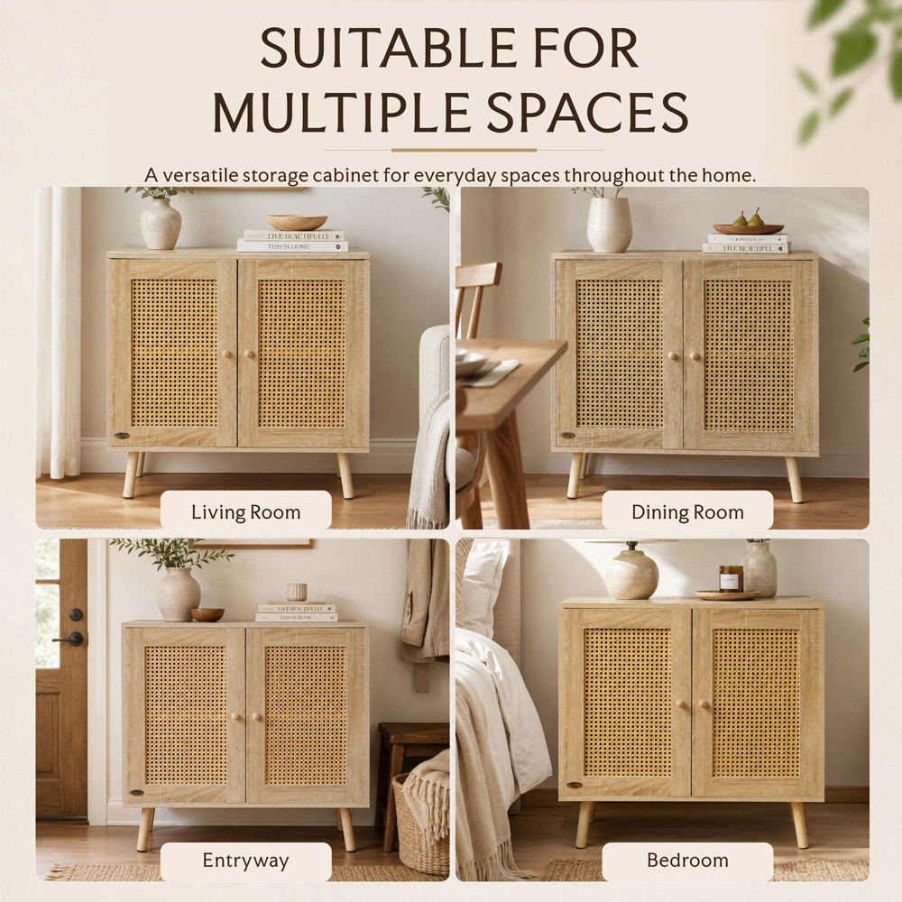 Abrihome 2 Door Natural Wooden Rattan Compact Sideboard Image 8