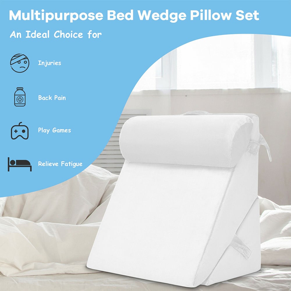 Costway White Bed Wedge Pillow with Headrest Image 6
