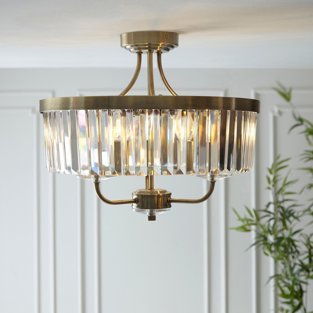 Merano Ascoli Clear Glass Antique Brass Plate Ceiling Light Image 7