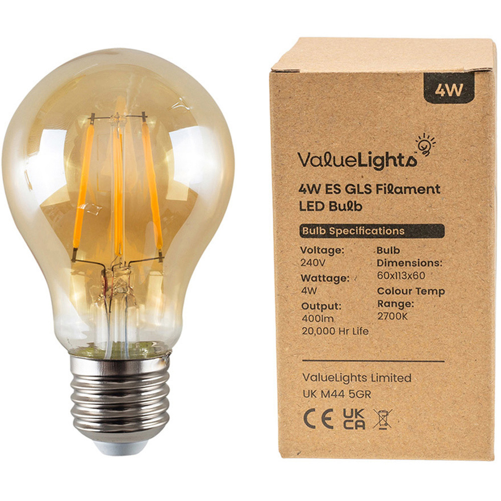 ValueLights Vintage 4W 2700K Warm White LED E27 Amber Glass Light Bulb 5 Pack Image 3