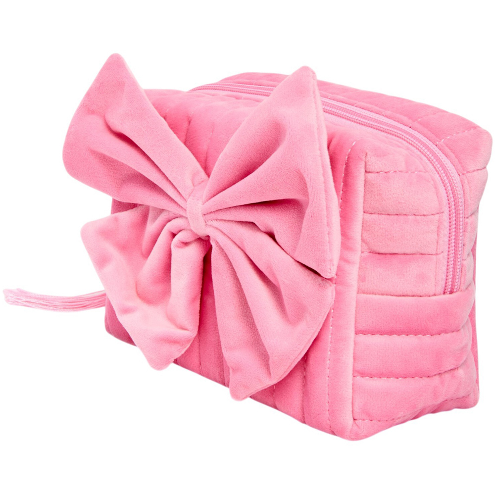 Velvet Bow Makeup Bag Pink Image 3