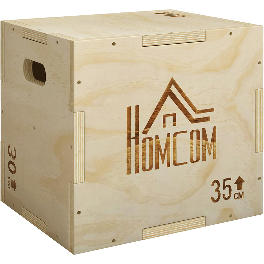 HOMCOM 3-in-1 Natural Wooden Plyometric Jump Box with Handle 30.5 x 35.5 x 40.5cm Image 1