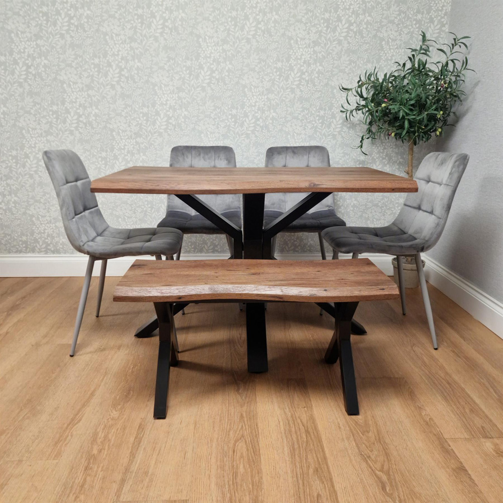 Kosy Koala 6 Seater Wooden Effect Velvet Dining Set with Bench Grey Image 4