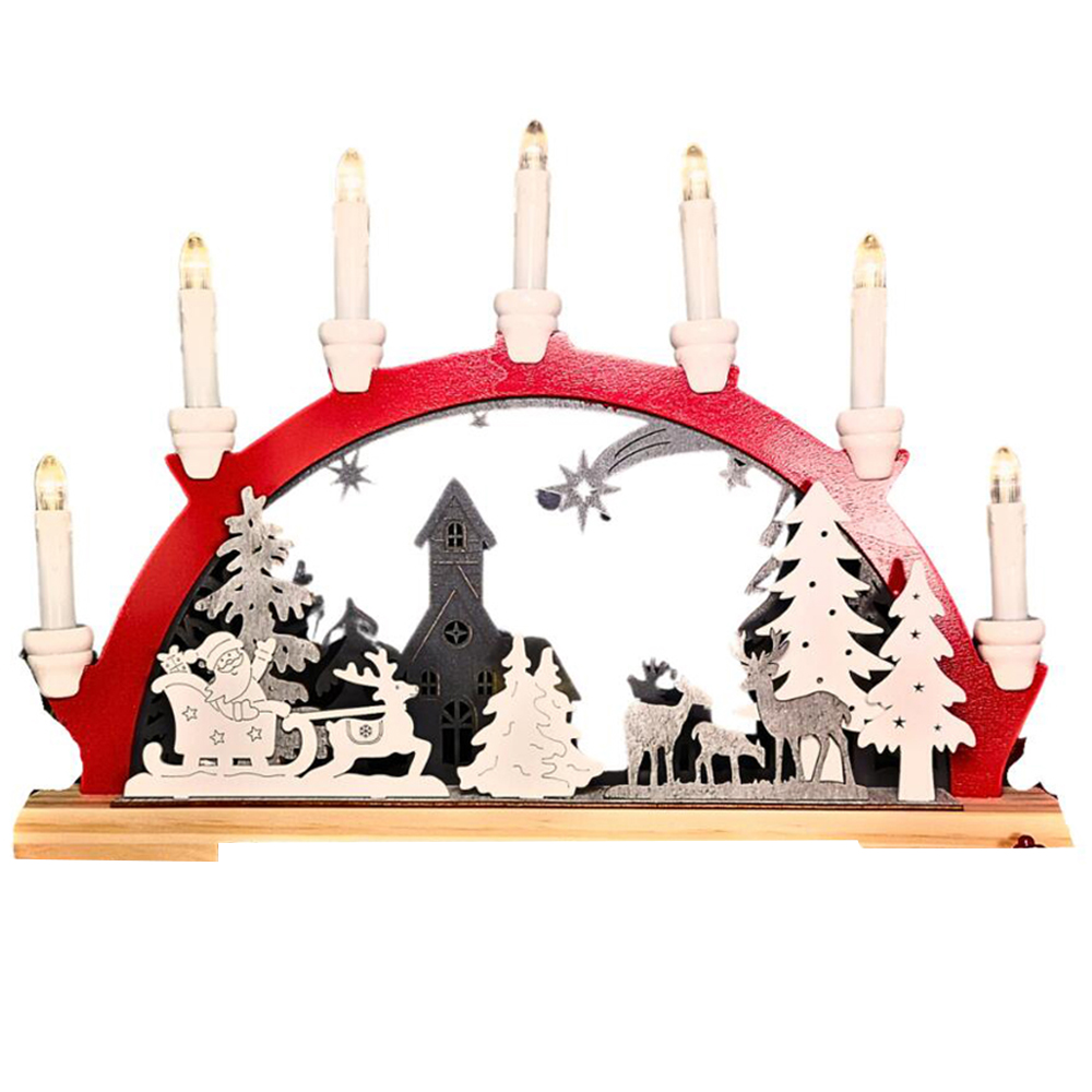 Samuel Alexander Wooden Arch Candle Bridge with Santa Sleigh and Reindeer Image 2