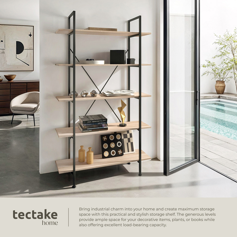tectake Glasgow 5 Slim Shelf Oak Sonoma Ladder Shelving Unit Image 4