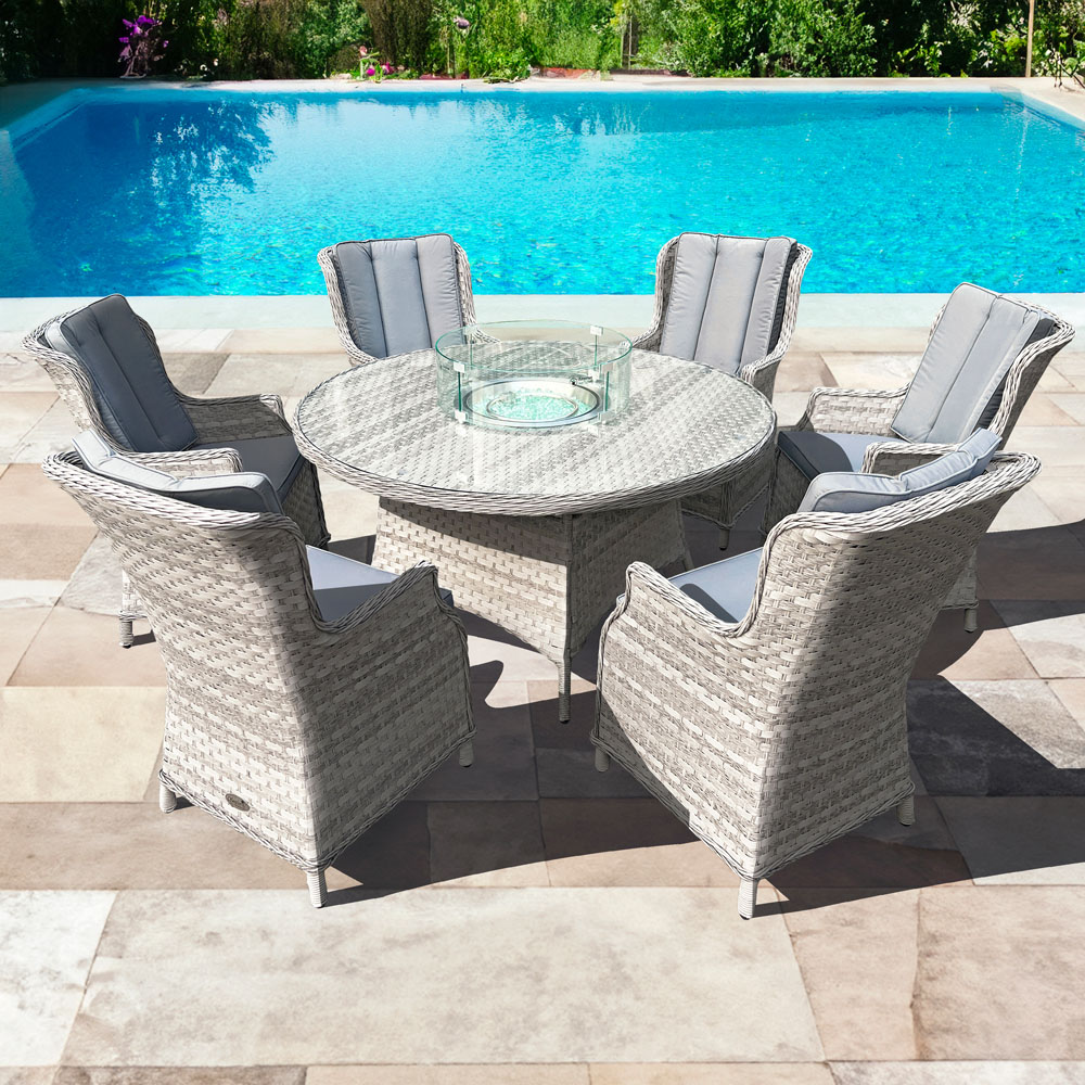 Oseasons Knightsbridge 6 Seater Extra Large Dove Grey Rattan Firepit Dining Set Image 1