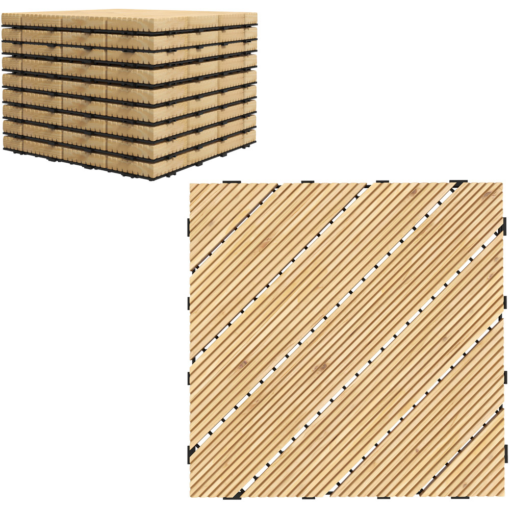 Outsunny Yellow Wooden Deck Tiles 30 x 30cm 9 Pack Image 1