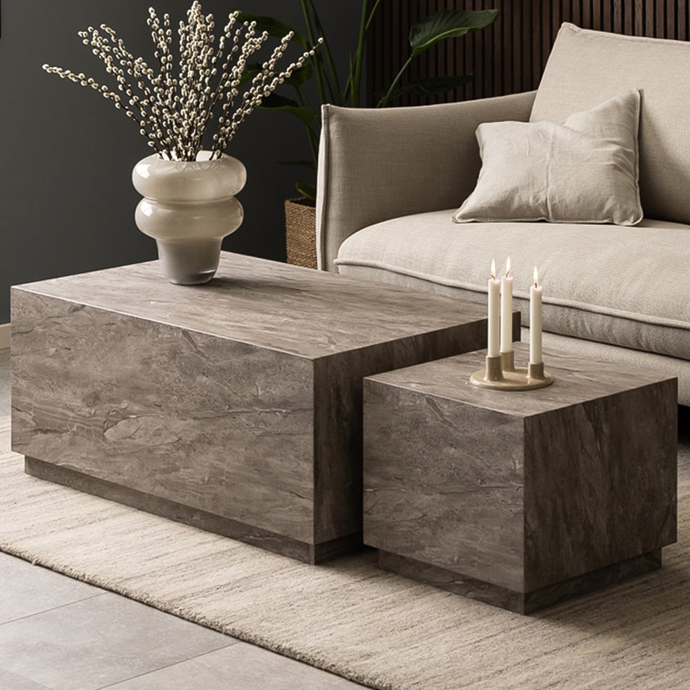 Florence Dice Grey Marble Coffee Table Set of 2 Image 1