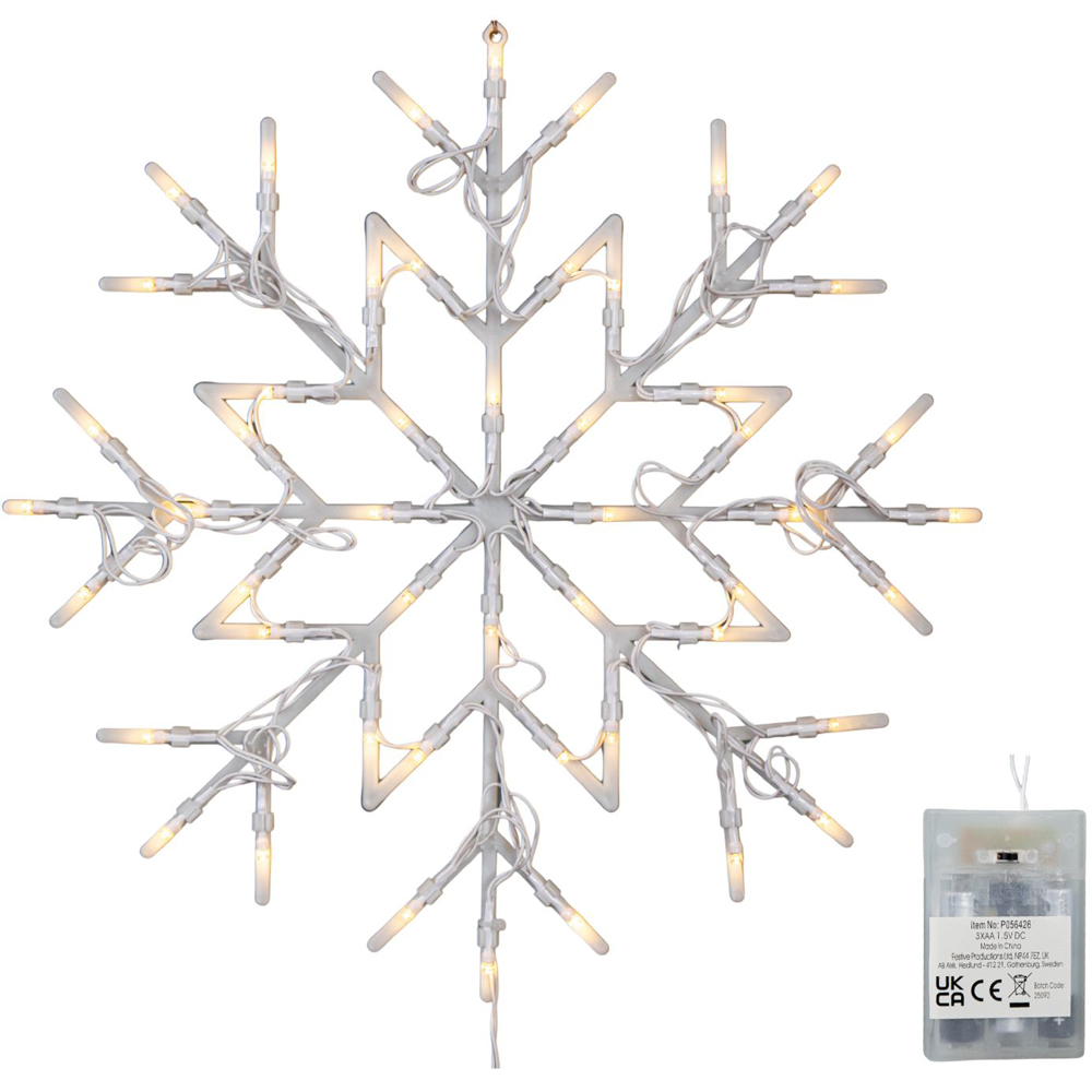Samuel Alexander 50 Warm White LED Battery Operated Light-Up Snowflake Christmas Decoration 34cm Image 8