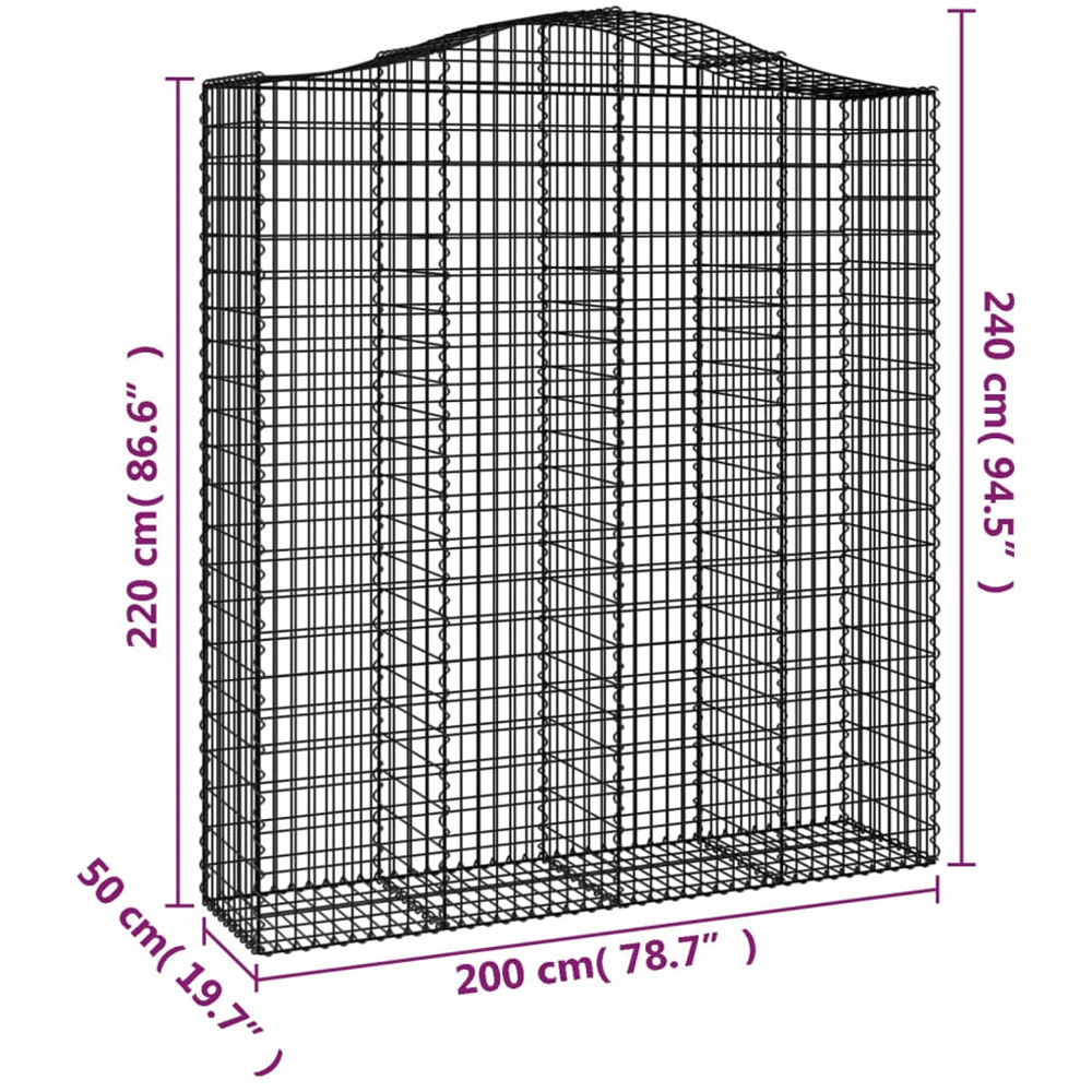vidaXL Silver Galvanised Iron Arched Gabion Basket 200 x 50 x 220/240cm 3 Pack Image 5