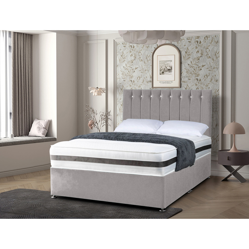 Eleganza Home Cocoon Single Silver Plush Velvet Divan Bed with Headboard Image 2