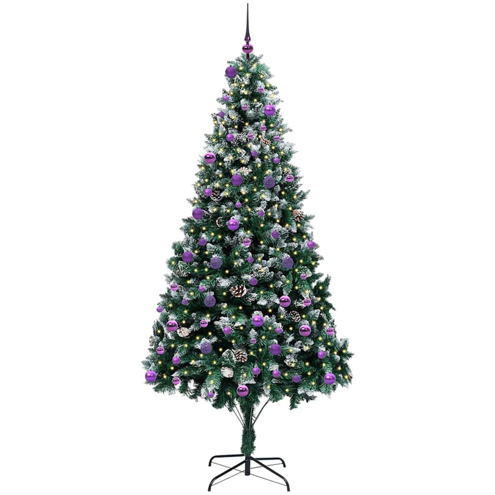 vidaXL Pre-Lit Lilac Baubles Green Artificial Christmas Tree 8ft Image 1