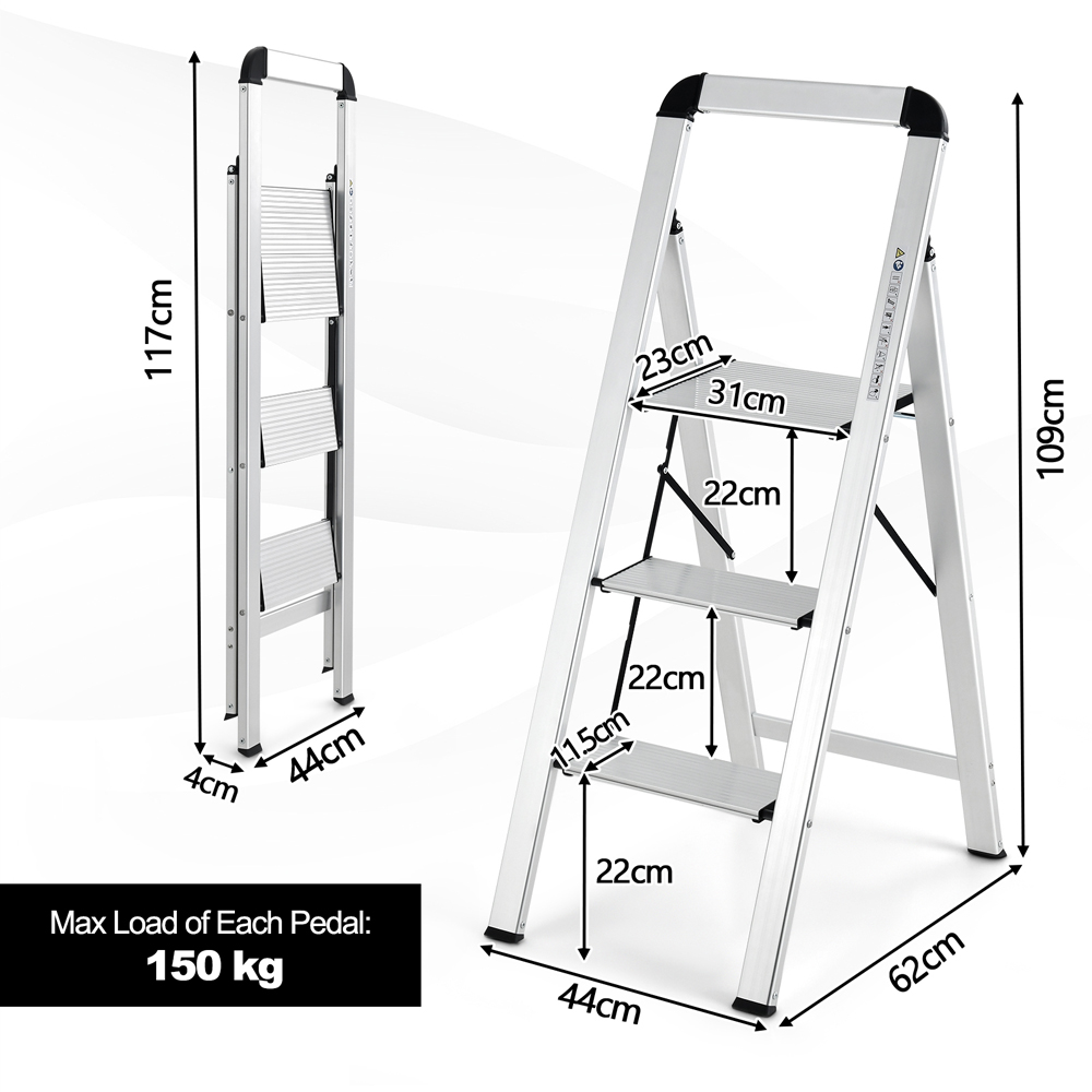 Costway 3 Step Aluminium Anti Slip Folding Ladder Image 9