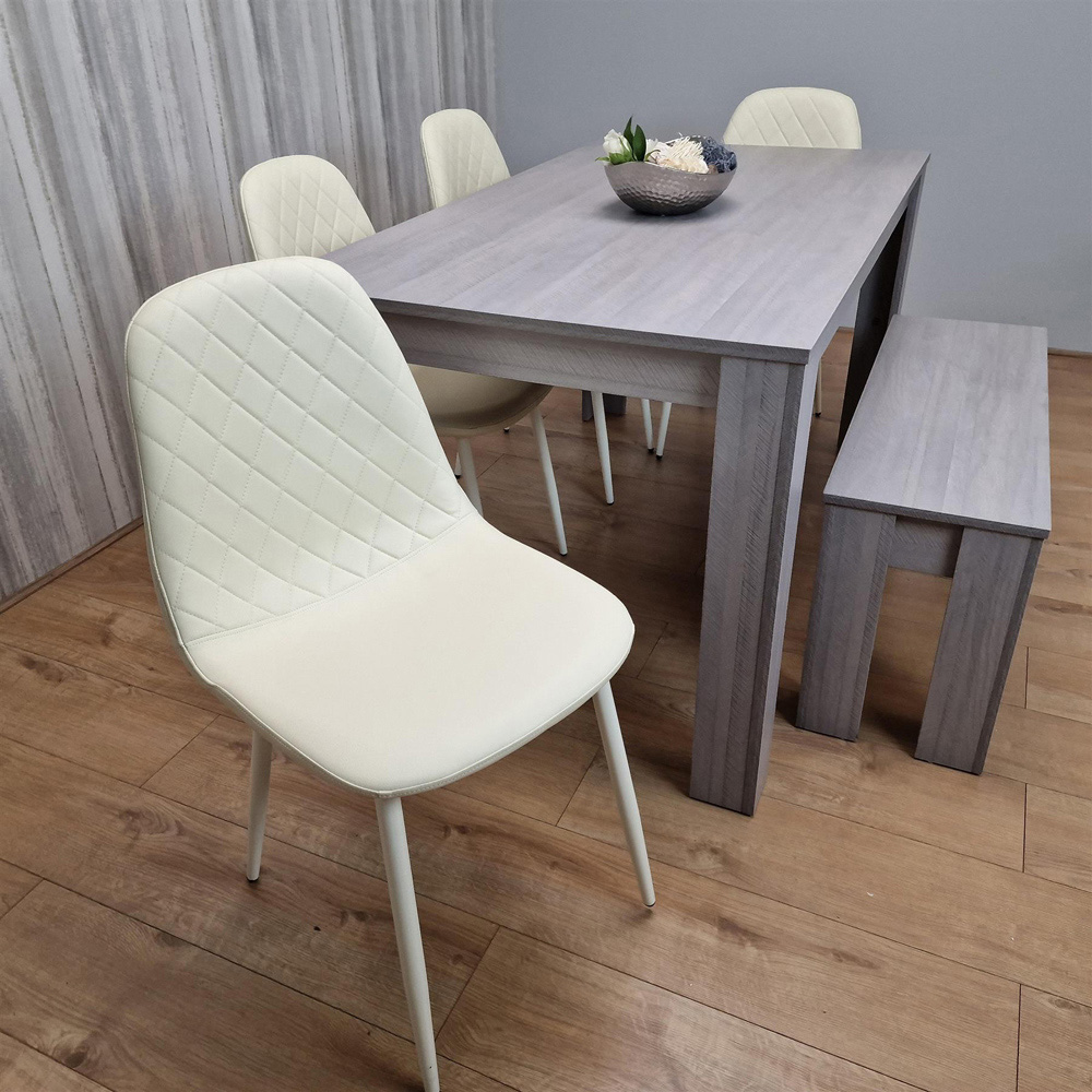 Kosy Koala 6 Seater Faux Leather Gem Pattern Dining Bench Set Grey and Cream Image 5