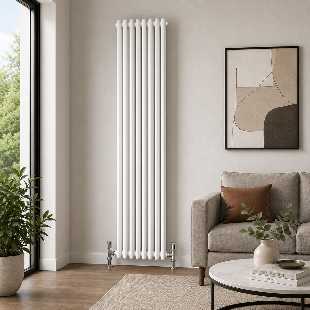 Go Bathrooms Uxbridge White Vertical Traditional Colosseum Radiator 1800 x 380mm Image 3