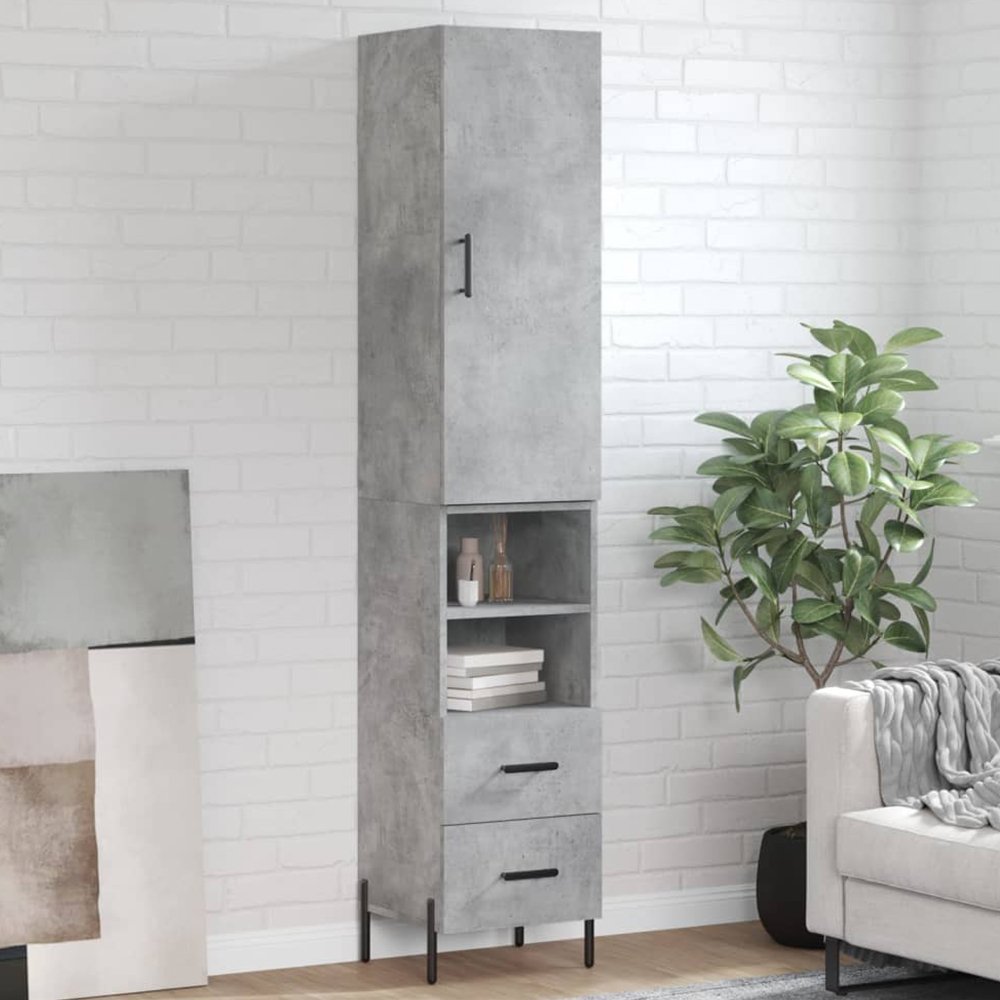 vidaXL Single Door 2 Drawer 2 Shelf Concrete Grey Highboard Image 1