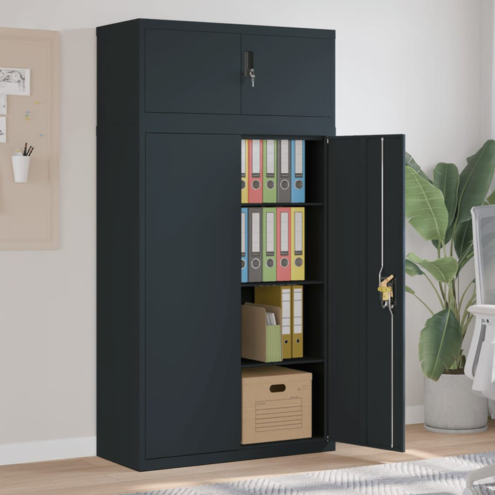 vidaXL 2 Door Anthracite Steel Filing Cabinet Set of 2 Image 1