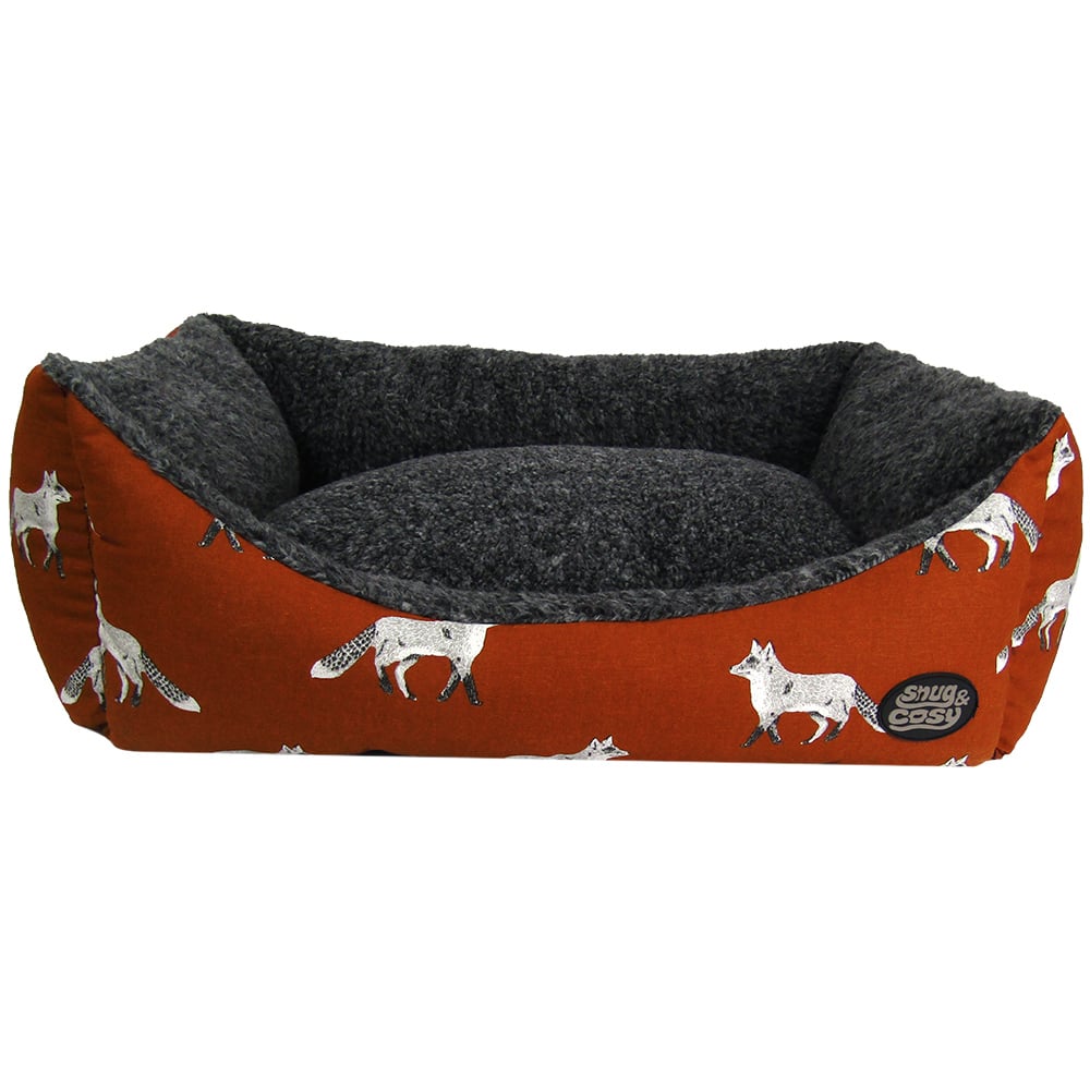 Snug & Cosy Small Rectangle Fox Print Dog Bed Image 1