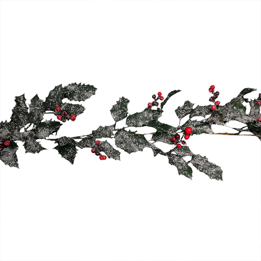 Samuel Alexander Frosted Green Holly Glitter Christmas Garland with Leaf and Berry 180cm Image 1