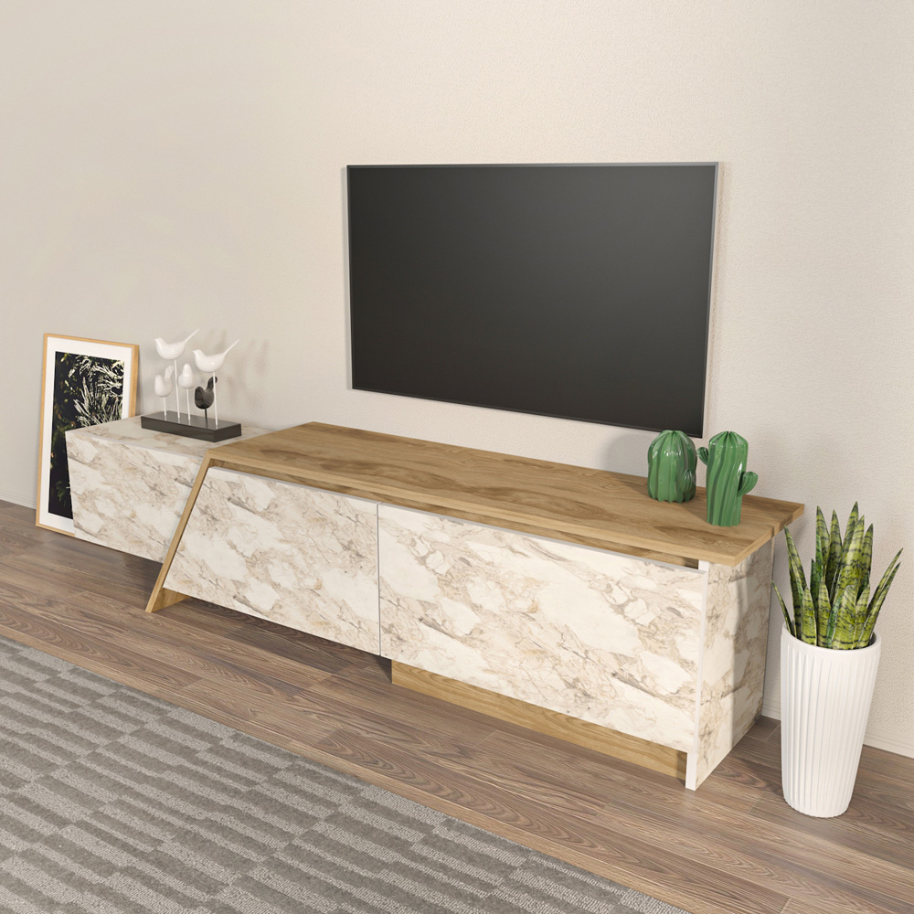 Decorotika Zonas 3 Door Oud and White Marble Effect TV Unit Image 3